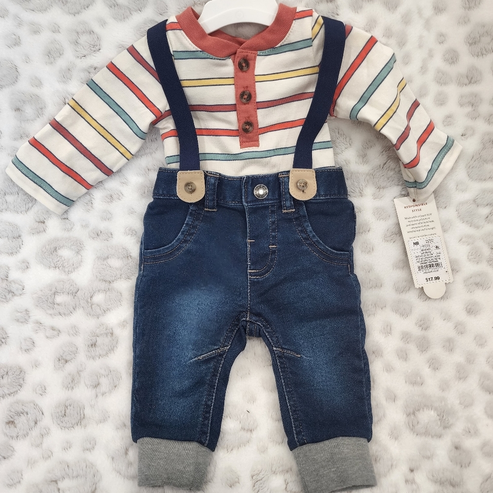 Newborn Cat & Jack Suspender Outfit NWT